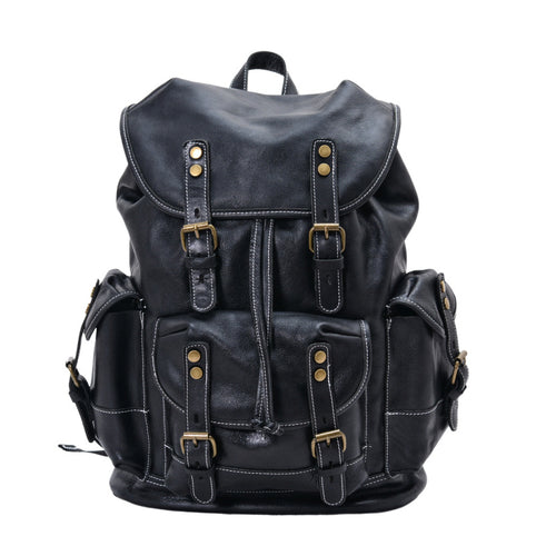 Muchuan men's double shoulders baotou layer cowhhide leisure backpack plant tanned leather retro travel bag computer bag