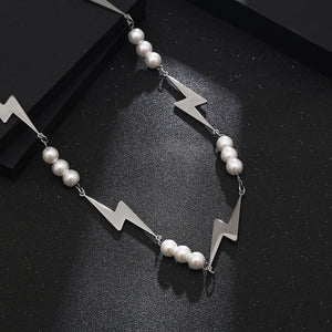 Stainless Steel Lightning Spliced Pearl Trend Necklace