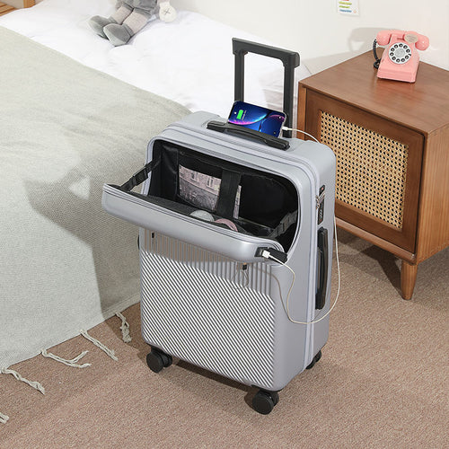 Front opening multi-functional 20-inch luggage new pull bar box universal wheel password suitcase suitcase for men and women
