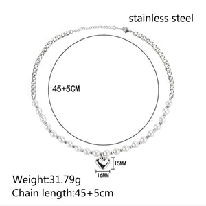 Stainless Steel Chain Splicing Pearls Love Minimalism Necklace