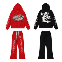 Load image into Gallery viewer, The new Hell Star loose retro letter print hooded sweatshirt and trousers are trendy