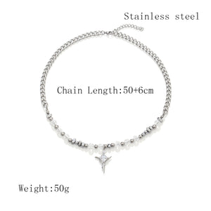Stainless Steel Bead Splicing Irregular Cross Necklace