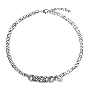 Stainless Steel Inlaid Diamond Pearls Necklace