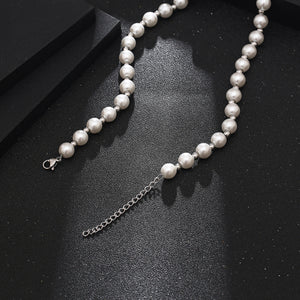 Stainless Steel Metal Spliced Pearl Cross Trend Necklace