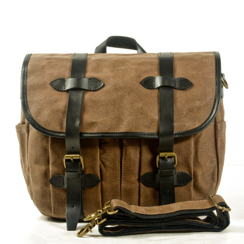 Vintage motorcycle bag cowhide with wax canvas messenger bag Crossbody bag Large capacity American commuter bag