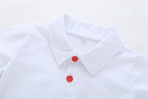 Open chest white embroidered blue whale boy short sleeved shorts set