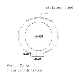 Stainless Steel Lightning Spliced Pearl Trend Necklace
