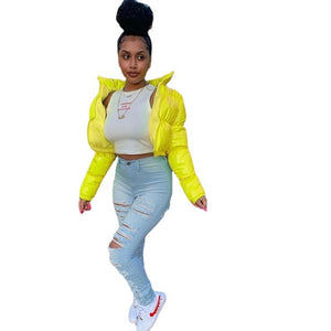 Autumn and winter cotton-padded jacket bright metal short women's cotton-padded jacket