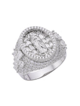 Load image into Gallery viewer, Mens Womens Silver Ring White Gold Engraved Signet Ring Virgin Mary Bible Verse Prayer Rings Christian High Polished Princess Cut Diamond Cross Ring Religious Gifts Jewelry