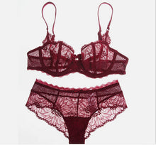 Load image into Gallery viewer, Europe and the United States style ultra-thin women&#39;s underwear without sponge big chest show small transparent bra set fat MM