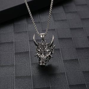 Stainless Steel Japanese Mask Personality  Retro Pendant Necklace