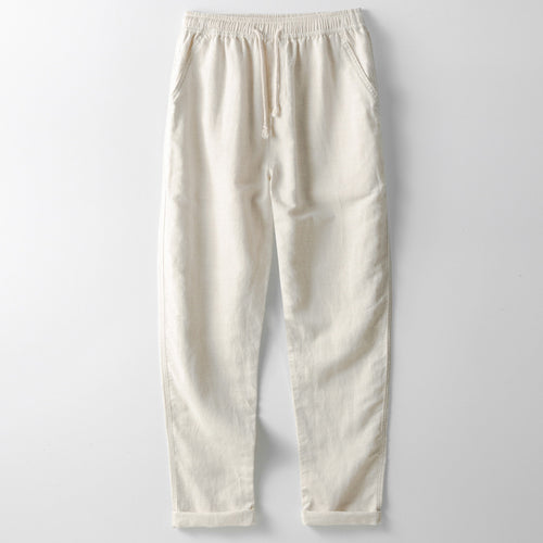 Linen casual pants men's loose mid-waist cotton linen long pants spring and autumn elastic waist