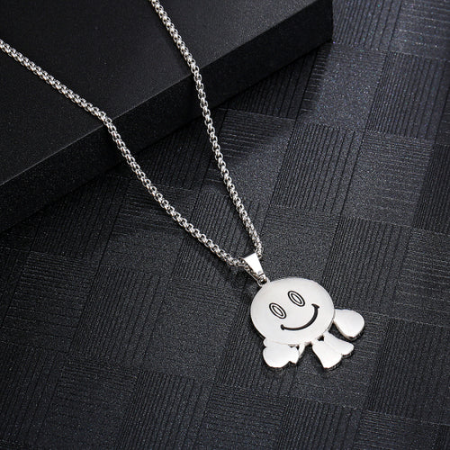 Stainless Steel Cartoon Smiling Face Little Man Pendant Necklace
